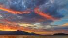 USA, Washington State, Seabeck. Vivid sunset over Hood Canal and Olympic Mountains. Art Print